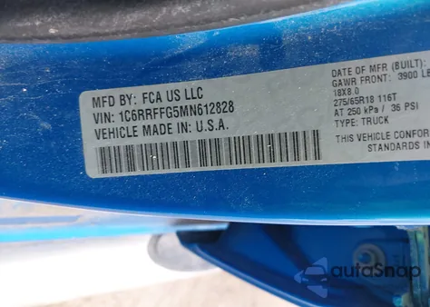 2021 Ram 1500 Big Horn 4X4 5'7 Box z USA, uszkodzony, nr VIN 1C6RRFFG5MN612828